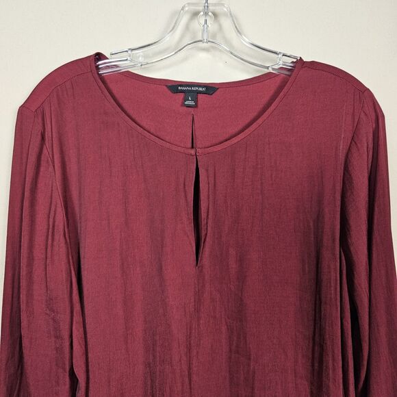 Banana Republic Twill Keyhole Blouse Size Large Brick Red Business Casual Party - Picture 5 of 11